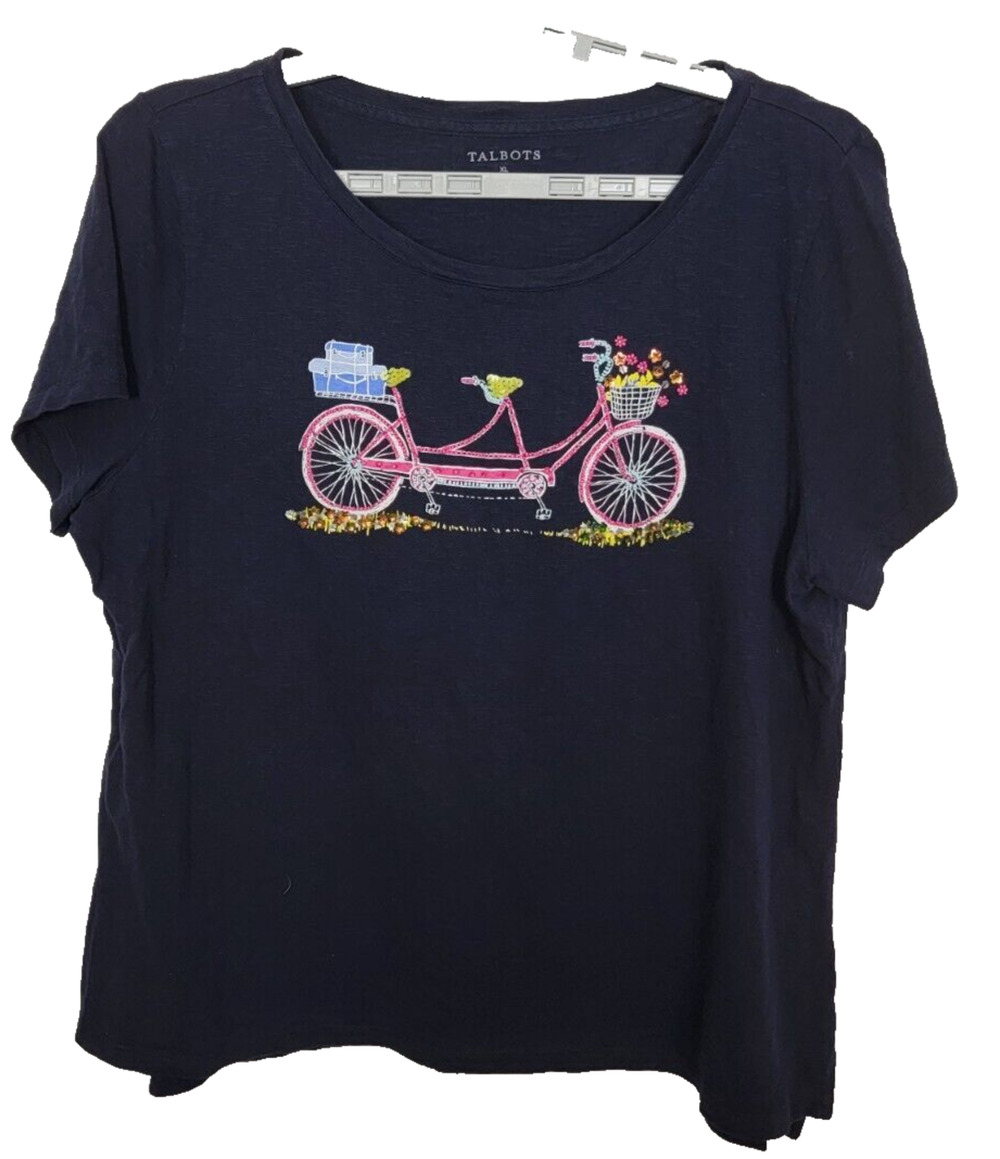 Talbots Women's Sequined Bicycle Black Shirt Size XL
